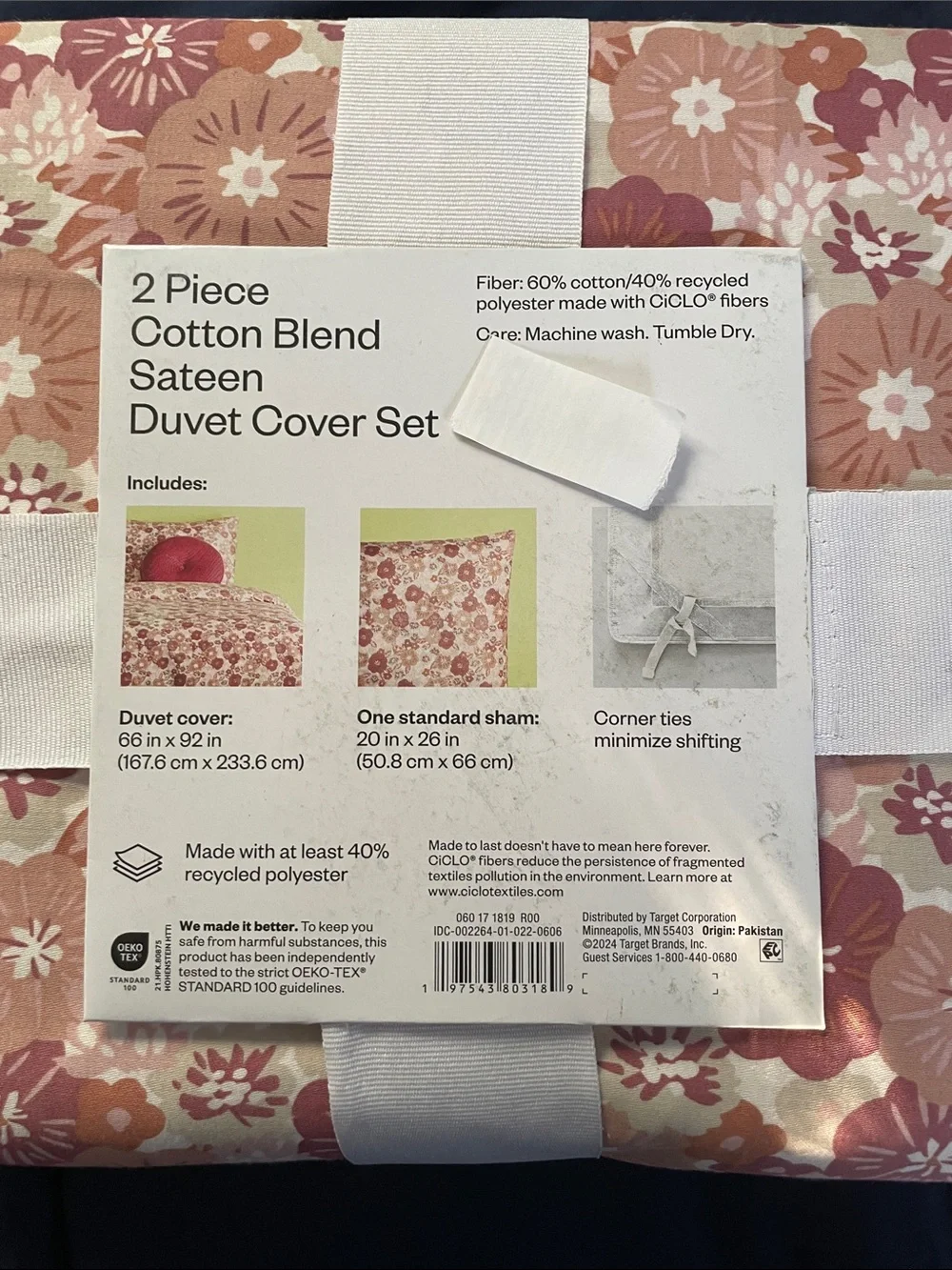 Room Essentials Pink Floral Cotton Blend Duvet Cover Set